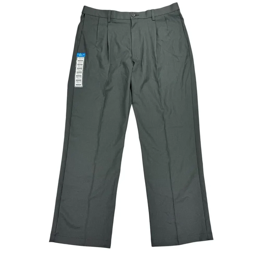 Haggar Mens Cool 18 Pro Classic Fit Pleated Stretch Dress Pants Charcoal 36x30